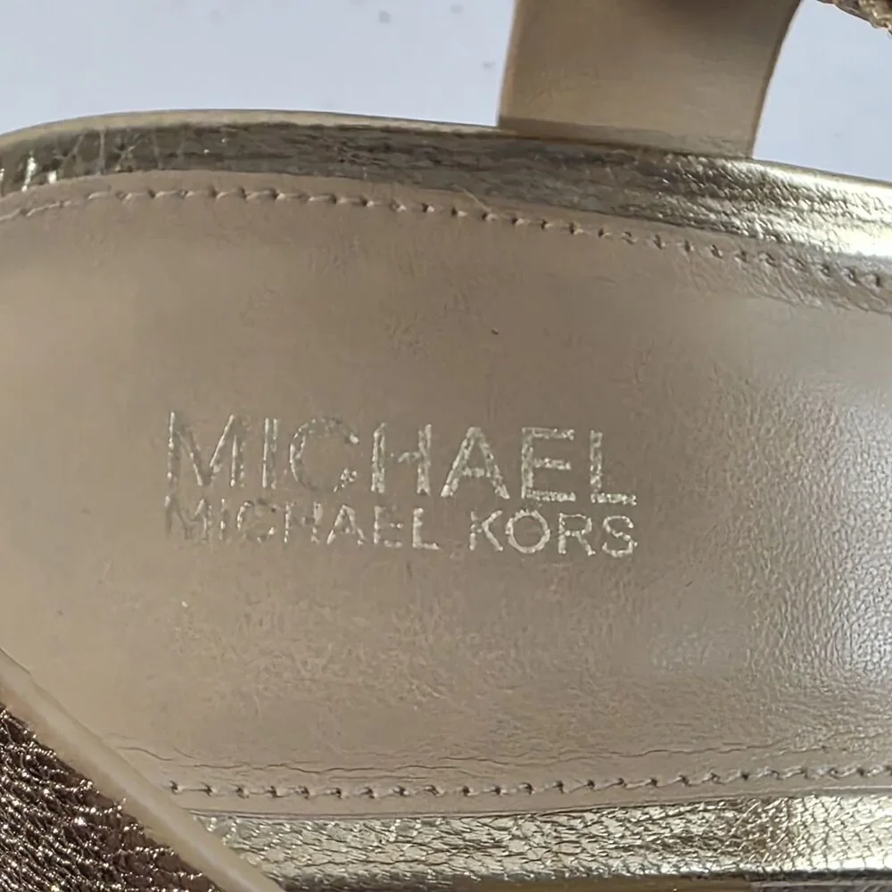 Michael Kors Espadrille Sandals Size 8.5 Platform Gold Leather Giovanna 5
